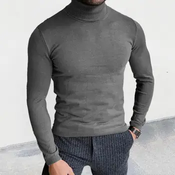 Meeste Slim Fit Kudumise Kampsun Stiilne Meeste Kudumid Slim Fit kõrge kaelusega Kampsun aasta Sügisest Talve (Solid Color Pullover Tops - Pilt 1  