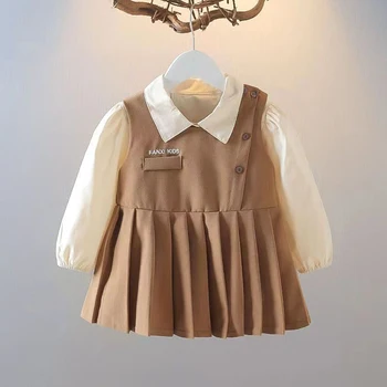 3M-4Y Väikelapse Baby Girl Dress 2022 Sügisel Uue Magus Stiil Pikad Varrukad Printsess Kleit Ruuduline-line Seelik Kid Riided Beebi Vestido - Pilt 1  