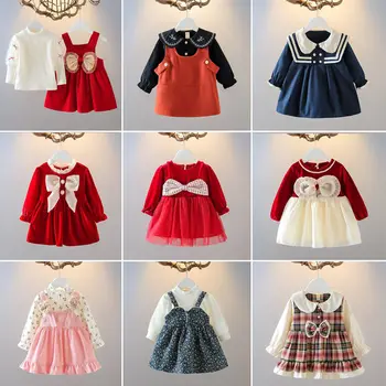 3M-4Y Väikelapse Baby Girl Dress 2022 Sügisel Uue Magus Stiil Pikad Varrukad Printsess Kleit Ruuduline-line Seelik Kid Riided Beebi Vestido - Pilt 2  
