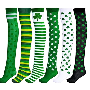 Iiri Saint Patricks Day Reie Kõrge Sukad Naised, Tüdrukud Shamrock ' Triip Trükitud Üle Põlve Pikad Sokid Puhkus Pool Kostüüm - Pilt 2  