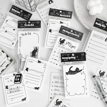 50 lehte Must-Valge Väike Must Kass Seeria Postitatud It märkmepaberi Padjad Notepads Postuleerib, Kooli ja Kontorikaubad, kontoritarbed - Pilt 1  