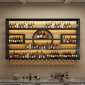 Restoran Jaemüük Veini Rack Traditsiooniline Ainulaadne Seina Paigaldatud Ekraan Veini Kapid Ladustamiseks Baar Botellero Vino Köögimööbel - Pilt 1  