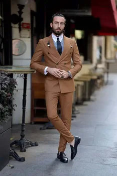 Kõrge Kvaliteediga Slim Elegantne Meeste Ülikond Briti Stiilis Topelt Karavan Äri-Top+Püksid, 2 tk Komplekt Pulm Kleit Smoking Bankett - Pilt 2  