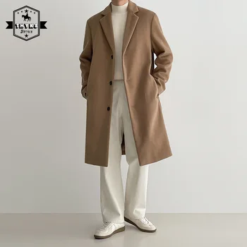 Meeste Briti Vabaaja Villase Overcoat Fashion Streetwear Lahti Tahke Ühe Karavan Windbreaker Mees Õrn-korea, Sügis Mantel - Pilt 1  