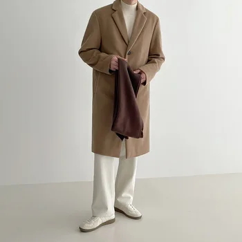Meeste Briti Vabaaja Villase Overcoat Fashion Streetwear Lahti Tahke Ühe Karavan Windbreaker Mees Õrn-korea, Sügis Mantel - Pilt 2  