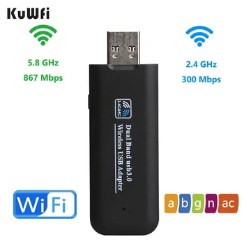 KuWFi USB Juhtmevaba Adapter USB 3.0, WIFI, Dongler 1200 mbit / s 5.8 GHz (2,4 GHz Dual Band AC1200 Sülearvuti Toetada Windows Mac Linux - Pilt 1  
