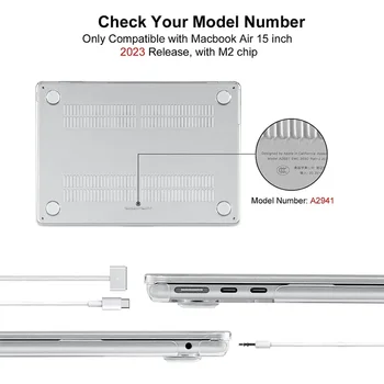 Kristallselge Hard Shell Case + Klaviatuuri Naha Katmiseks Kooskõlas Uus MacBook Air 15 tolline M2 Chip Juhul 2023 Release A2941 - Pilt 2  