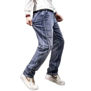 Retro Segast Teksad Pluss Suurus Meeste Vabaaja Pikad Püksid Streetwear Hiphop Haaremi Denim Püksid Lai Jalg Riided - Pilt 1  