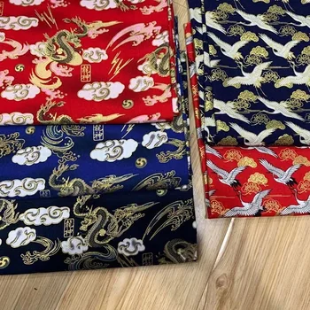 Trükitud Jaapani Riie Puuvilla Meetri jaoks Kimono Laudlina Nuku Riideid Kotti Diy Õmblemine Pruunistavate Riie Lill Punane Sinine Draakon - Pilt 2  