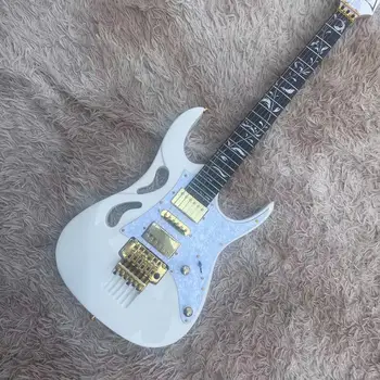 Electric guitar 6-string jagatud keha, valge korpus, kõrgläikega, roosipuud fingerboard valge inlay, valge pärl valvur, LP - Pilt 2  