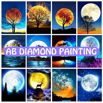 5d Diy Diamond Maali Kuu tähistaeva Maastiku-või ristpistes Kit Inkrusteeritud Diamond Tikandid Mosaiik Kodu Kaunistamiseks Maali - Pilt 1  