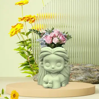Silikoon Planter Hallituse Paindlik 3D Tüdruk Pea Mitte Jääda Dekoratiivsed DIY Korduvkasutatavad Toidu Hinne Vaik Betooni Flower Pot Tegemine - Pilt 2  