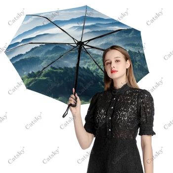 Misty Metsa Mägi Laadi Vihmavari Vihma Naiste 3-Tagaistme Täielikult Automaatne Vihmavari SunProtection Väljas Sõidu-Vahend Parapluie - Pilt 2  