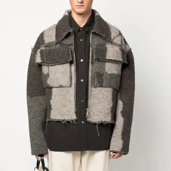 NIGO Meeste mood khaki-pruun pleisse topelt taskud tweed lühike jakk paksenenud kootud Lukuga Vill Jakk Ngvp #nigo6691 - Pilt 1  