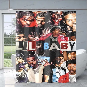 Hip -hop Laulja Lil Baby Shower Curtain Räppar Kollaaž Muster Dušš Kardin Vannituba Mood Kaunistamiseks Dušš Kardin Kingitus - Pilt 2  