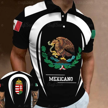 Mehhiko Eagle Trükkimine Polo T-Särk Meestele Riigilipp Muster Liiga Lühikesed Varrukad Kohandatud Tees Mood Harajuku Nuppu Tops - Pilt 2  