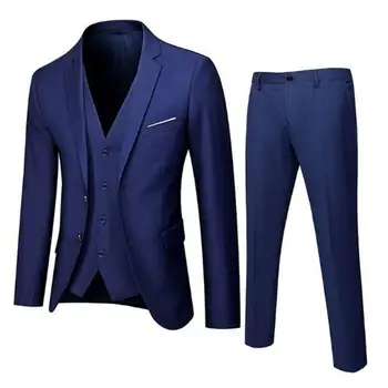 Meeste Ülikond Komplekt Vest Pintsak Püksid Office Kohtumise Ametlikku Äri Ülikond Meestele Peigmees Pulmas Slim Fit Ülikond Jakk Kolm Tükki Set - Pilt 1  