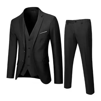 Meeste Ülikond Komplekt Vest Pintsak Püksid Office Kohtumise Ametlikku Äri Ülikond Meestele Peigmees Pulmas Slim Fit Ülikond Jakk Kolm Tükki Set - Pilt 2  