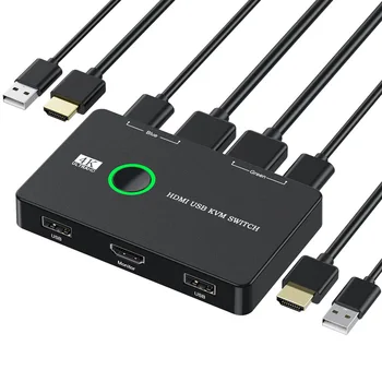 KVM Switch, HDMI Switcher Kast 2 Arvutite Jagamine Klaviatuuri, Hiirt, Monitori, Toetab HD 4K@60Hz - Pilt 1  