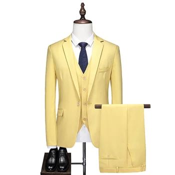 2023High Kvaliteet Meeste Casual (ülikond + Vest + Püksid) Pulm Mood Sobiks Slim-fit Pidulik Kleit (Solid Color 3/2-osaline Komplekt - Pilt 1  