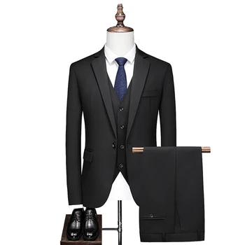 2023High Kvaliteet Meeste Casual (ülikond + Vest + Püksid) Pulm Mood Sobiks Slim-fit Pidulik Kleit (Solid Color 3/2-osaline Komplekt - Pilt 2  