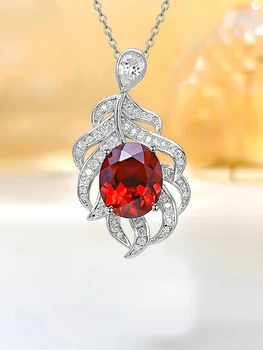 Muna kujuline luksus leaf kunstlik punane aare 925 sterling hõbe ripats koos kõrge süsiniku teemant pulm ehteid hulgimüük - Pilt 2  