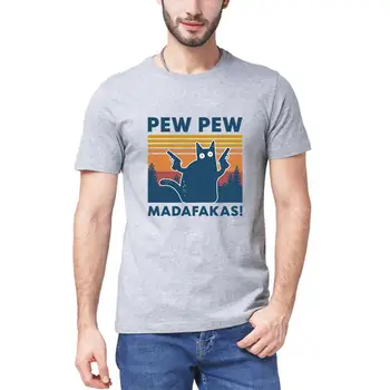 Pew Pew Madafakas Kass Vintage Tshirts Harajuku Esteetiline Graafiline Meeste Lühikese Varrukaga Riietus Naljakas Särk T-Särk Mees - Pilt 2  