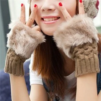 Talvine Naiste Kindad Magus Palus Kudumise Kvaliteedi Soe Mood Lühike Kinnas Fingerless Poole Sõrmega Kinnas Naine - Pilt 1  