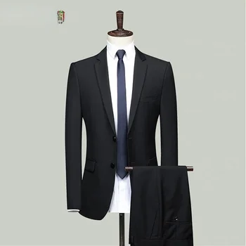 2 Tükki Mehed Ametliku Ülikond (Solid Color Smart Business Slim Fit Jope Pulm Kleit, Püksid Koordinaadid - Pilt 1  