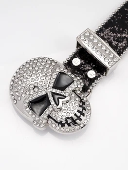 Rhinestone PU Kolju turvavöö mens disainer teemant naiste vöö täis läikiv must hiphop nahast bb cinturon vöökoht reguleeritav - Pilt 2  