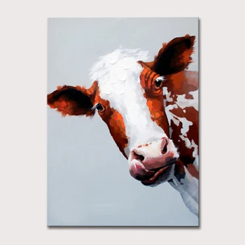 Dekoratiivne Kunst Käsitöö õlimaal Lõuendil,kes Tegutseb Armas Lehma Pilt elutuba,Home Decor Seina Maalid Loomade Pildid - Pilt 1  
