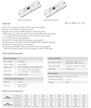 12-48VDC DMX512 RDM Dekooder 150-500MA või 350-1200MA LED Kontroller D4C-L 4 Kanaliga PWM Konstantset voolu jaoks RGB RGBW LED Valgus - Pilt 2  