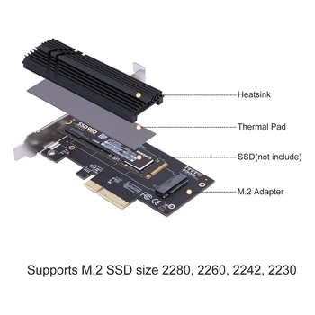 Nvme M. 2 Pcie Adapter, Pcie 3.0 X4 Adapter Heatsink Lahendus M. 2 SSD(M Key) 2280/2260/2242/2230 - Pilt 2  