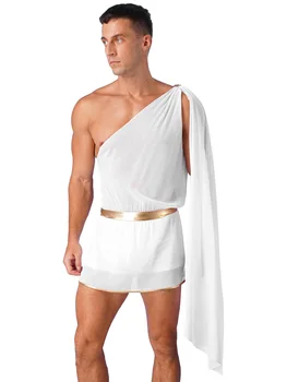 Meeste Vana-kreeka Kleit, Üks Õlapael Seelik Rooma Härra Toga Halloween Kostüümid Karnevali Teema Poole Seksikas Jumal Cosplay Ülikond - Pilt 2  
