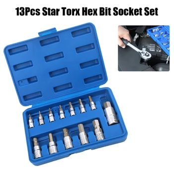13Pcs/Set Star Torx Hex Bit Socket Set T8-T70 H2-H14,CRV-Pistikupesad 1/4inch,3/8inch & 1/2inch Sõita Käega Kasutamine Töö Dropshipping - Pilt 1  